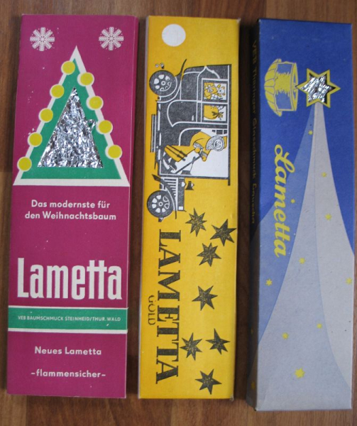 3 Päckchen Lametta, VEB Thüringer Glasschmuck Lauscha und VEB Baumschmuck Steinheid, DDR 70-er Jahre, #1