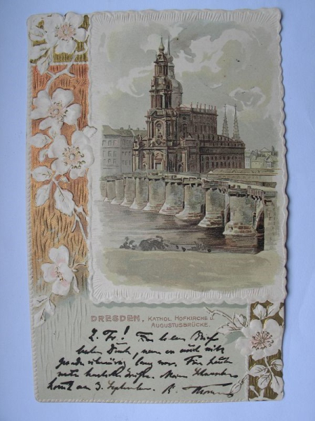 Dresden, Hofkirche und Augustusbrücke, Prägekarte, 1911, #242