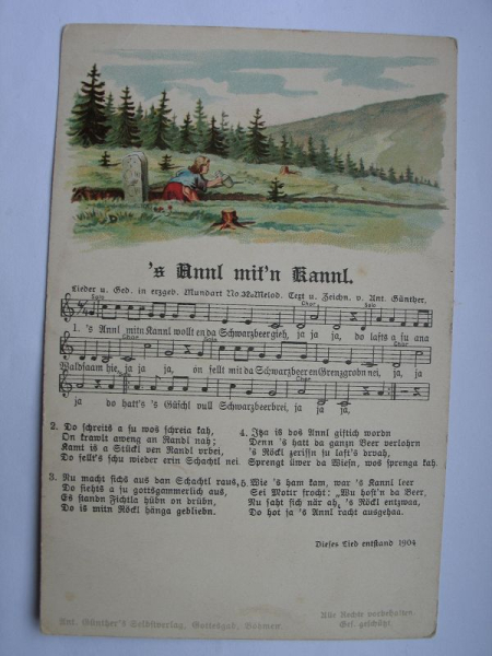 2 Liedkarten Anton Günther, Feieromd, 's Annl mit'n Kannl, Gottesgab Böhmen, #266