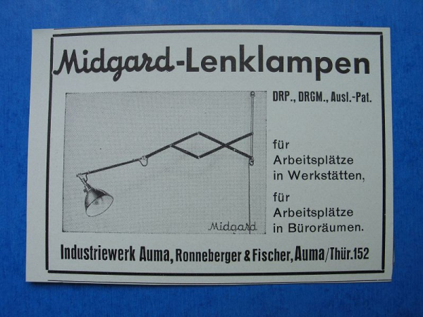 Midgard- Lenklampe, Gelenkleuchte, Industriewerk Auma, Ronneberger & Fischer, #1940/2