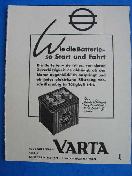 VARTA Akkumulatorenfabrik Berlin Hagen Wien, Inserat, #1940/2