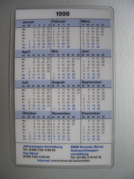 Kalender, Taschenkalender BMW M Coupe, 1999