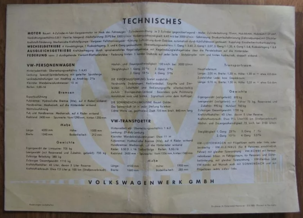 Prospekt Der Volkswagen, VW Käfer, Cabriolet, Bus