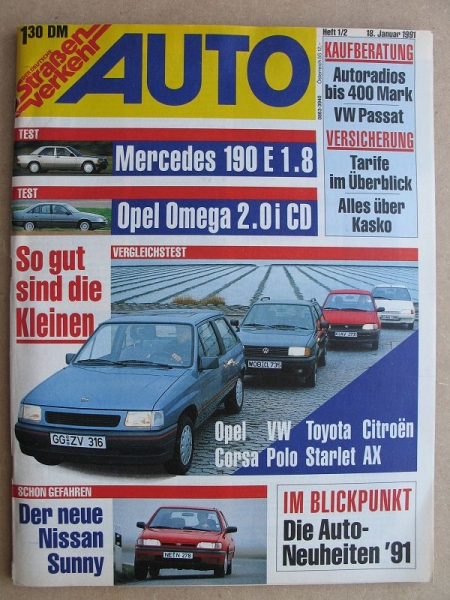 1 + 2/ 1991, Der Deutsche Straßenverkehr, Mercedes 190 E, Opel Omega
