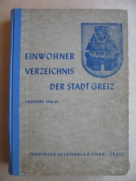 Einwohnerbuch, Einwohnerverzeichnis, Adressbuch, Greiz, 1948/ 49