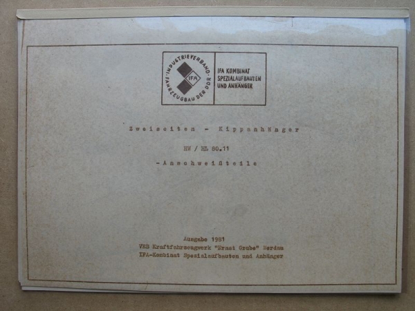 Liste Ersatzteile, Anschweißteile Kippanhänger HW/ HL 80.11, DDR, #2