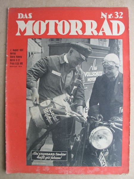 Das Motorrad, Heft 32 von 1937, u.a. NSU Rennmotor, TT