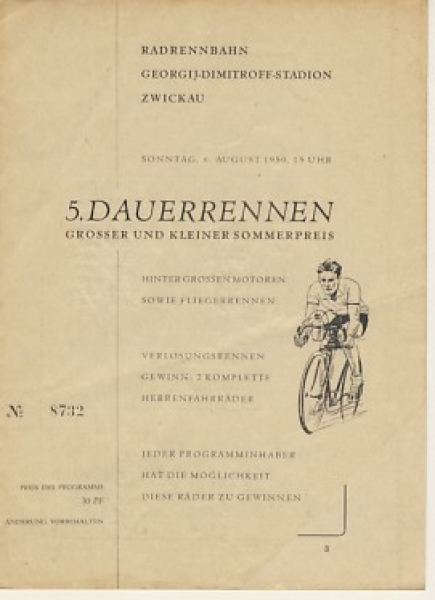 Programm Radrennen Zwickau, Großer und kleiner Sommerpreis, 1951