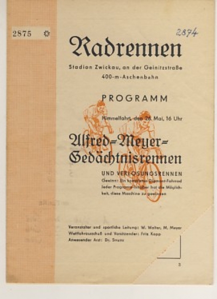 Programm Radrennen Zwickau, 50-er Jahre