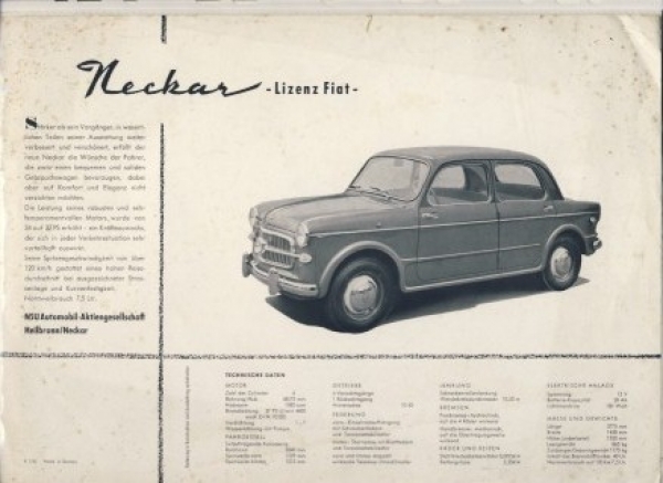 NSU Neckar, Lizenz Fiat, 50-er Jahre Prospekt