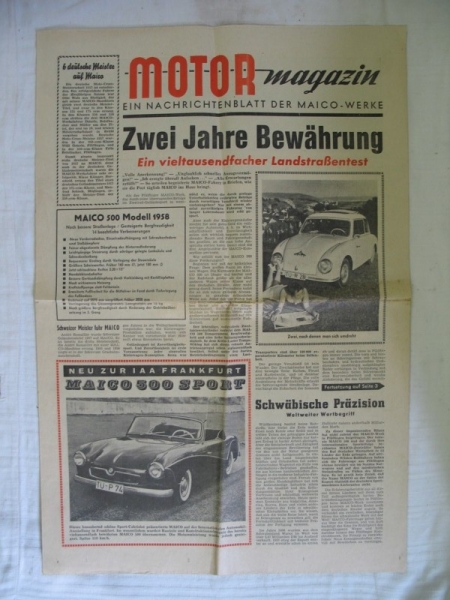 Zeitung MAICO Werke, 500 Sport, Zweiräder, 1958