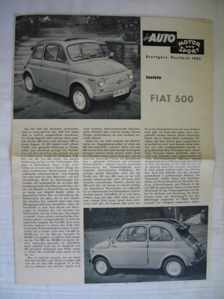 Testbericht Fiat 500, 1957
