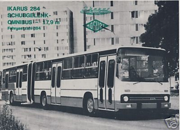 Prospekt Gelenkbus IKARUS 284, Mogurt, um 1980