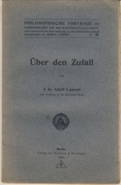 Über den Zufall, 1918, Adolf Lasson