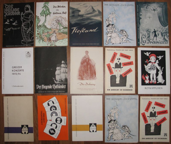 15 Theaterprogramme, Prospekte Theater Greiz, DDR