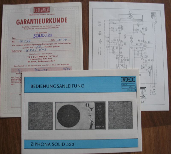 Plattenspieler Ziphona Solid 523, RFT, Anleitung DDR 1973