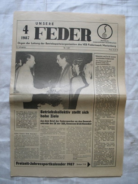 UNSERE FEDER, Nr. 4 1987, VEB Federnwerk Marienberg