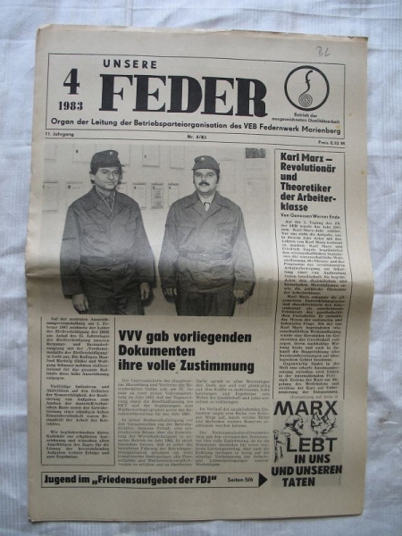 UNSERE FEDER, Nr. 4, 1983, VEB Federnwerk Marienberg