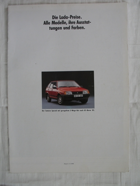 Preisliste LADA, alle Modelle, um 1990, Preise, Ausstattung, Farben