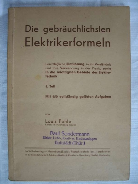 Die gebräuchlichsten Elektrikerformeln, 1933