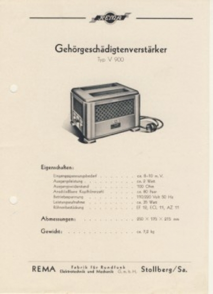 REMA Gehörgeschädigtenverstärker, um 1950