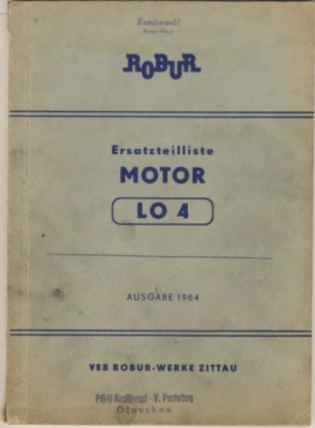 Ersatzteilliste Motor  LO 4, 1964, VEB Robur Werke Zittau