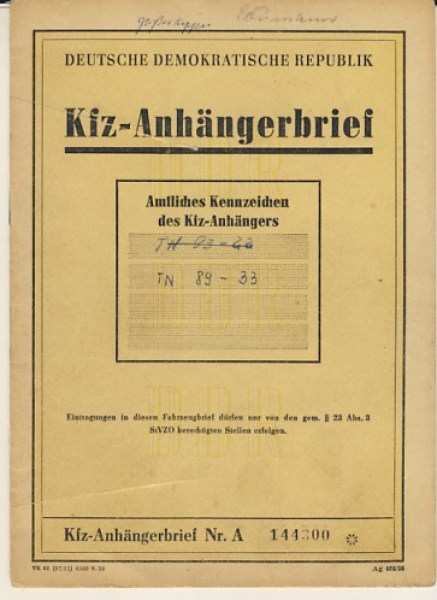 KFZ- Brief Anhänger, Schumann, Werdau, 1940