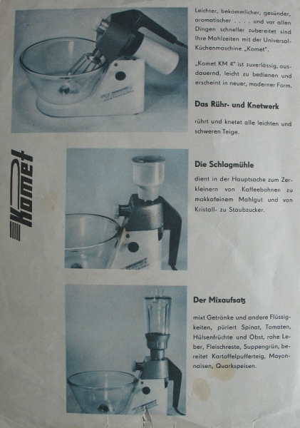 Prospekt/ Infoblatt DDR Küchenmaschine KOMET KM4, KM 4, DDR 1961