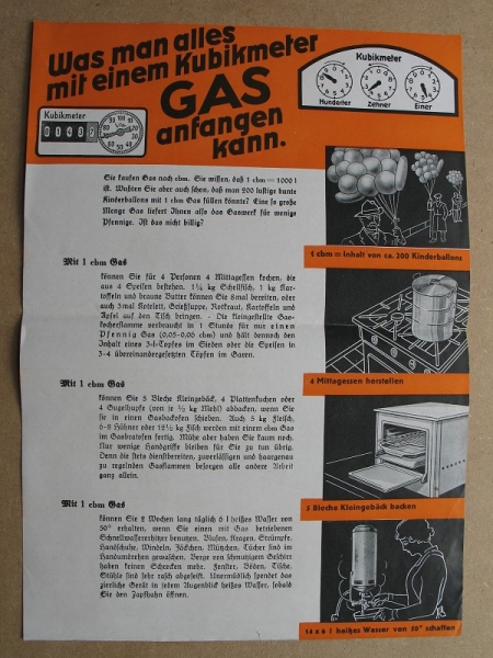 Was man alles mit einem Kubikmeter Gas anfangen kann, 30-er Jahre, #1