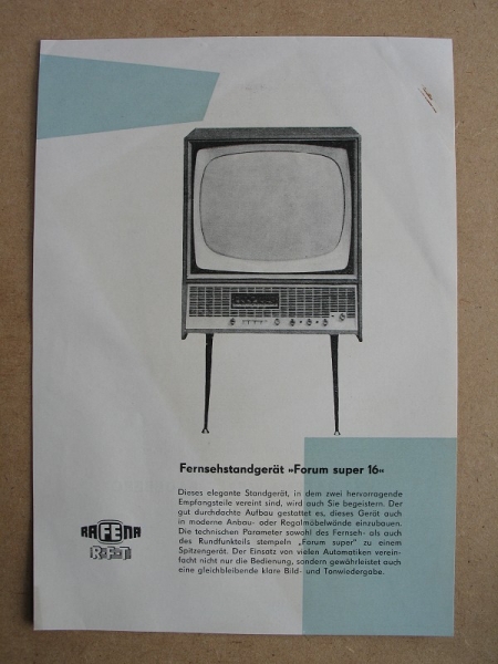 Prospekt Rafena Fernsehgerät Forum super 16, DDR 1964