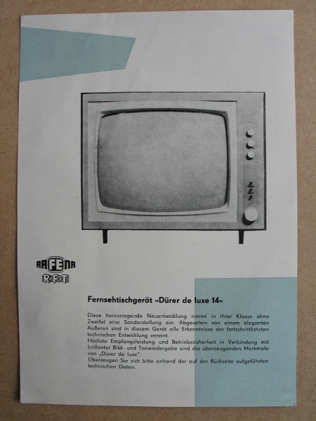 Prospekt Rafena Fernsehgerät Dürer de luxe 14, DDR 1964