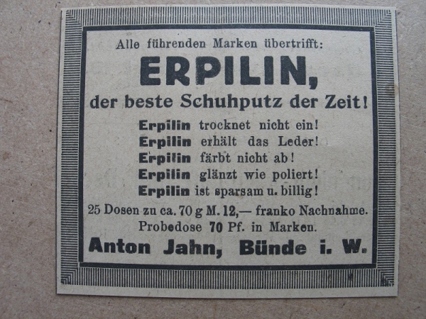 Erpilin Schuhputz, Anton Jahn Bünde, 1919