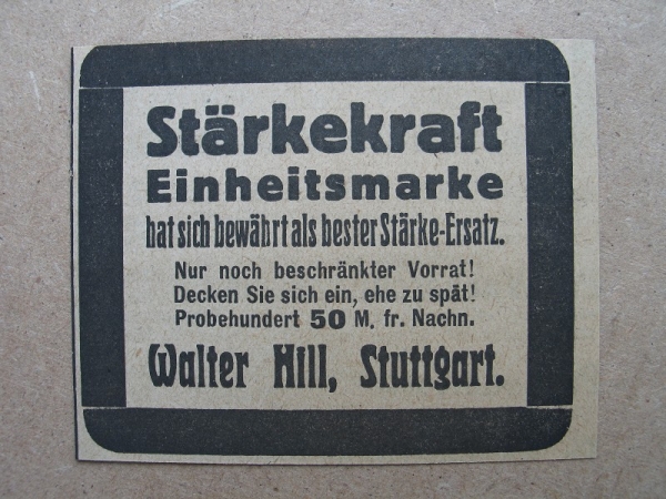 Stärke- Ersatz, Walter Hill Stuttgart, 1919