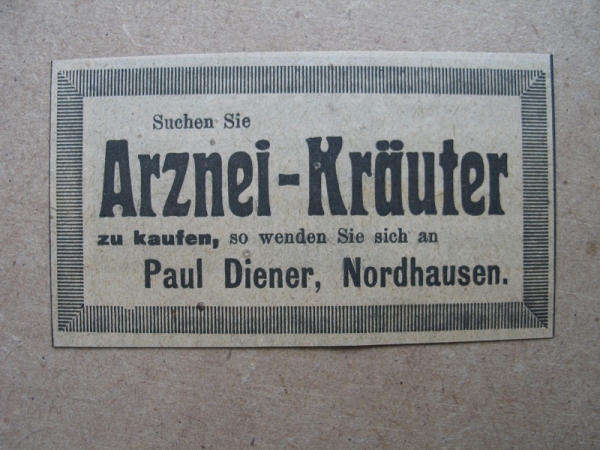 Arznei- Kräuter, Paul Diener Nordhausen, 1919