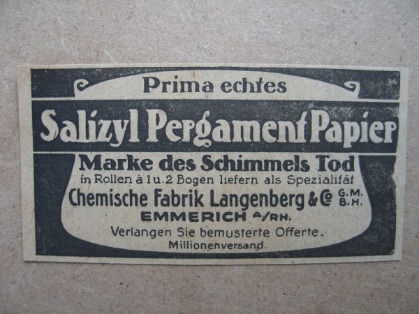 Salizyl Pergamentpapier, Chemische Fabrik Langenberg & Co. Emmerich, 1919