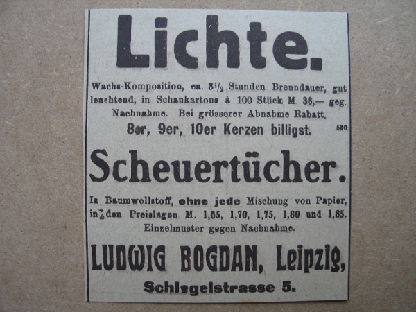Lichte,  Scheuertücher, Ludwig Bogdan Leipzig, 1919