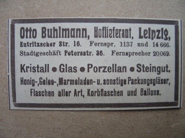 Kristall, Glas, Porzellan, Steingut, Otto Buhlmann Leipzig, 1919