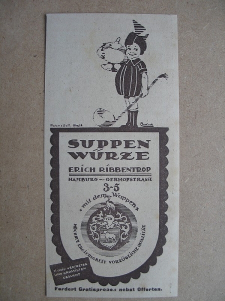 Suppenwürze, Erich Ribbentrop Hamburg, 1919