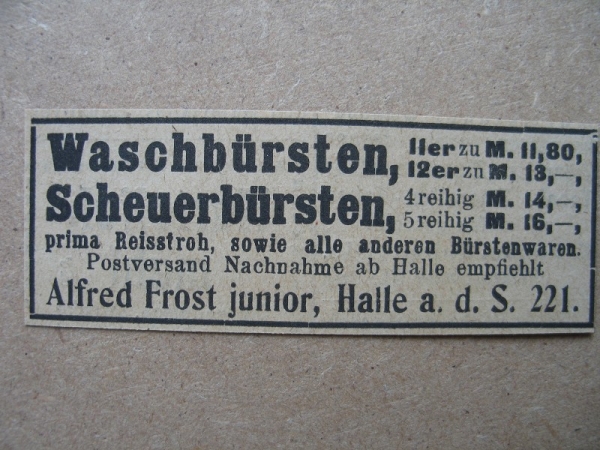 Bürsten, Alfred Frost Halle Saale, 1919