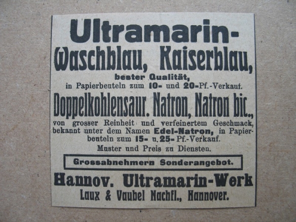 Ultramarin- Werk Hannover, Laux & Vaubel, 1919
