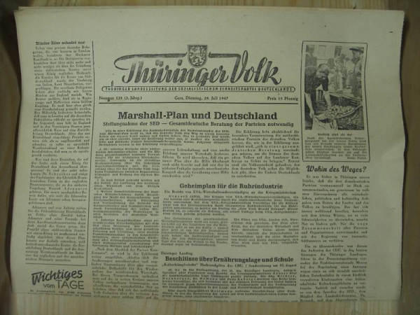 Thüringer Volk, Gera, 29. Juli 1947, Kraftpostlinie Gera- Münchenbernsdorf