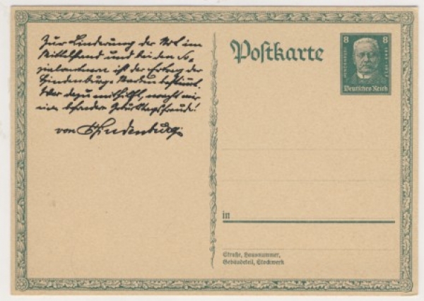 Postkarte Hindenburg, 30-er Jahre