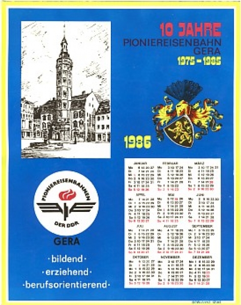 Kalender Pioniereisenbahn Gera, 10 Jahre, DDR