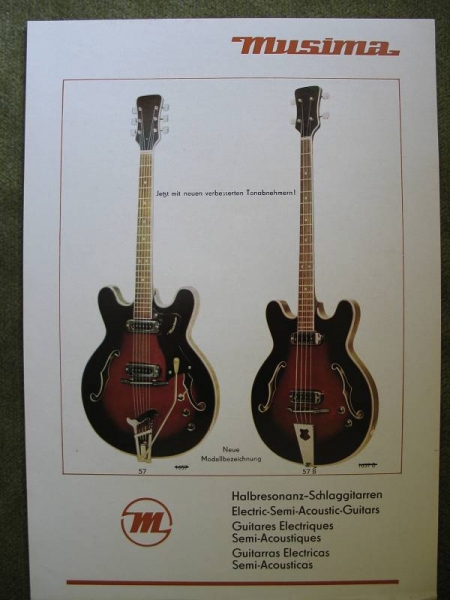 Prospekt Halbresonanz- Schlaggitarren MUSIMA, 70-er Jahre