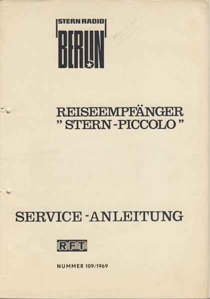 Service- Anleitung "Stern Piccolo", DDR 1969