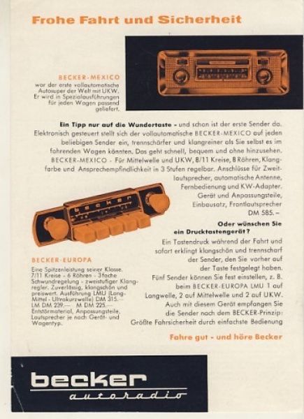Becker Autoradio, 50-er Jahre