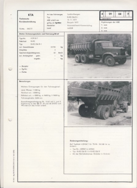 KrAS 256 B-1, Hinterkipper, Automobilwerk Krementschuk, UdSSR, 1977