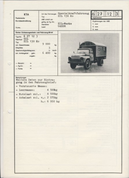 ZIL 130 Ko, ZIL- Werke UdSSR, Kofferaufbau
