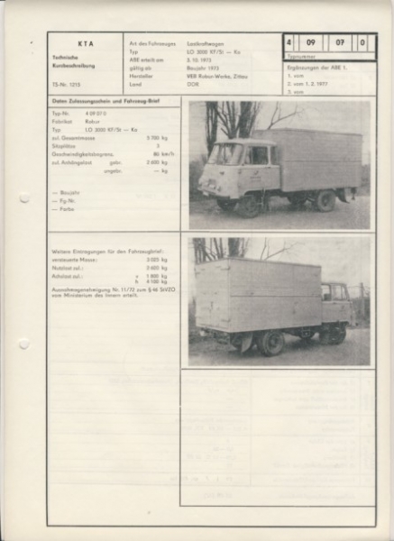 ROBUR LO 3000 KF/St- Ko, ab 1973, VEB Robur- Werke Zittau