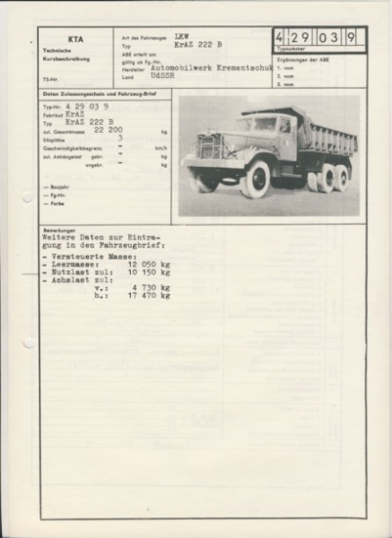 KrAS 222 B, Kipper, Automobilwerk Krementschuk, UdSSR
